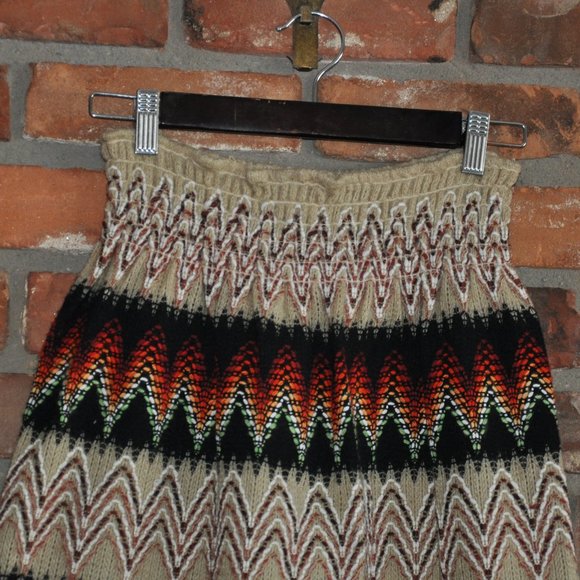 Vtg 70s Neutral Black Zig-Zag Woven Boho Hippie Maxi Pillar Skirt Ruched S-M - Picture 3 of 6